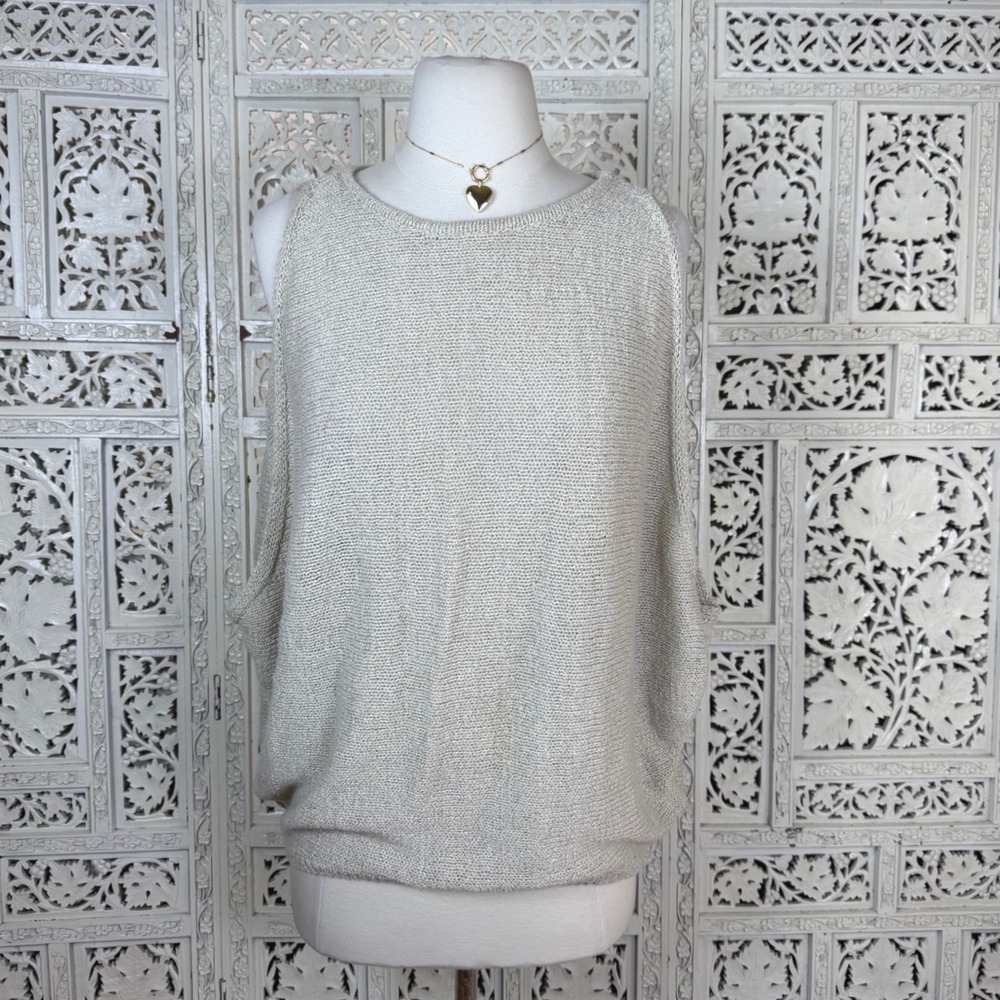 Eileen Fisher Beige Linen Blend Knit Top Sz Small Sleeveless Slouchy Lagenlook